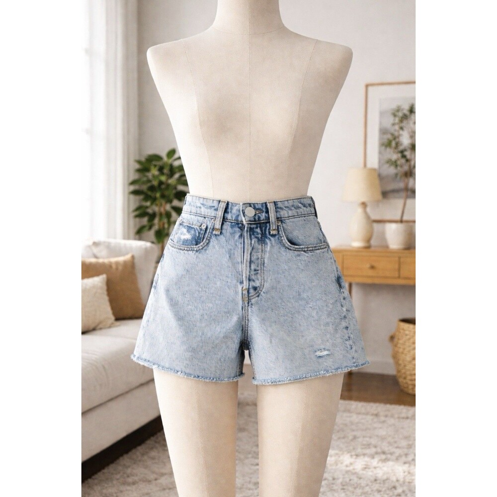 RAG & Bone Maya High Rise MIDI Fray Short White Denim Shorts Button Fly Size 23